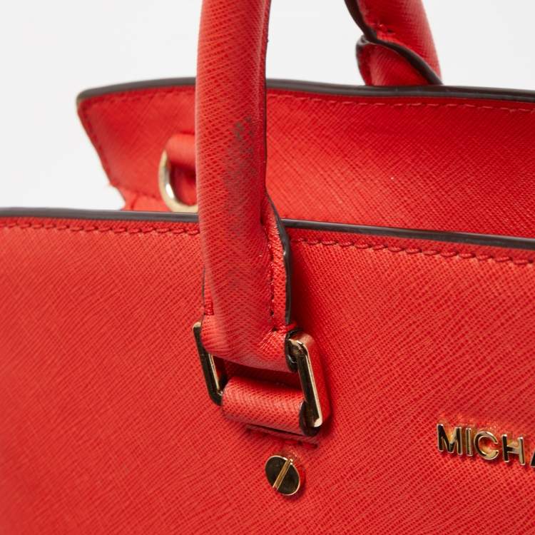 Pre Owned MICHAEL Michael Kors Red Saffiano Leather Large Selma Satchel