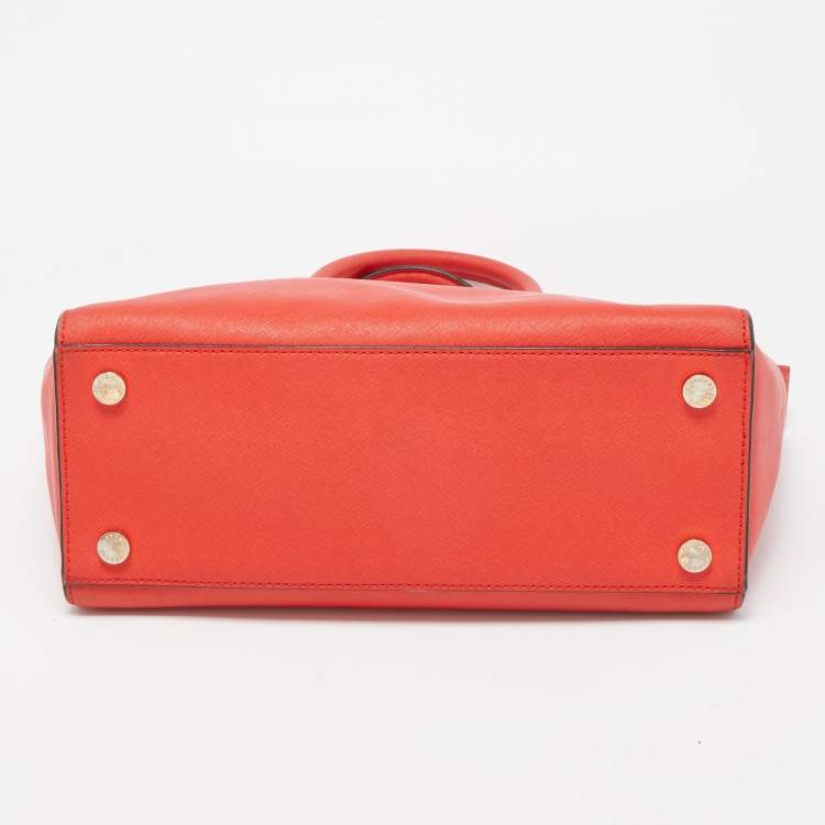 Pre Owned MICHAEL Michael Kors Red Saffiano Leather Large Selma Satchel