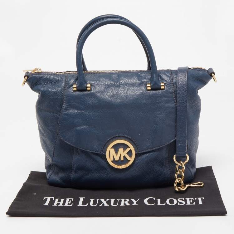 Pre Owned MICHAEL Michael Kors Navy Blue Soft Leather Fulton Hobo