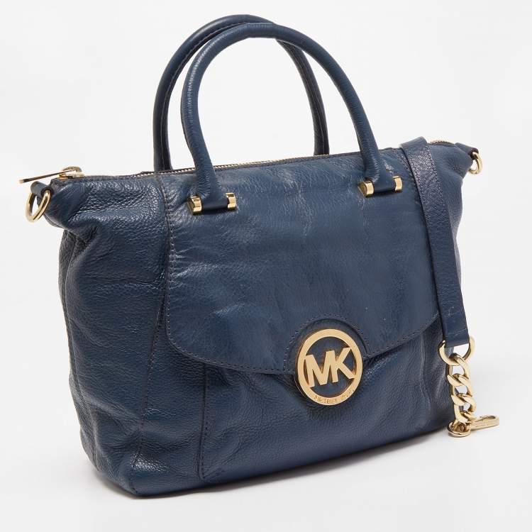 Pre Owned MICHAEL Michael Kors Navy Blue Soft Leather Fulton Hobo