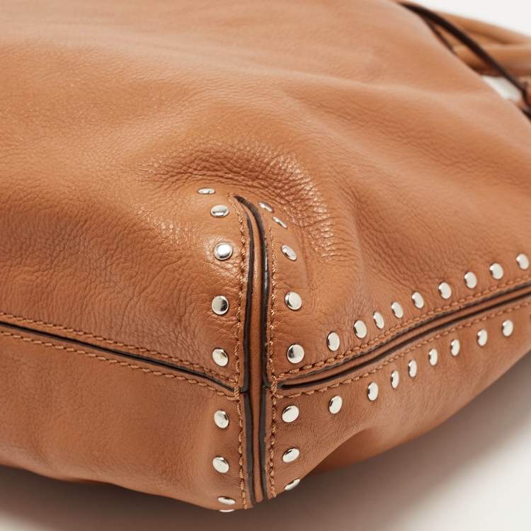 Pre Owned MICHAEL Michael Kors Brown Leather Aster Studded Ring Tote