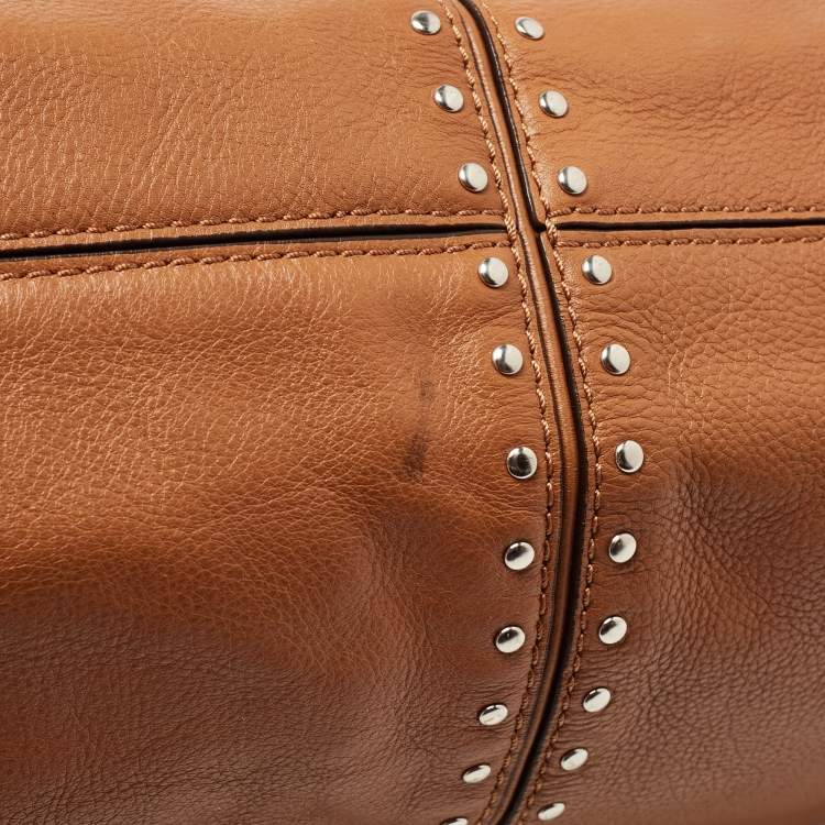 Pre Owned MICHAEL Michael Kors Brown Leather Aster Studded Ring Tote