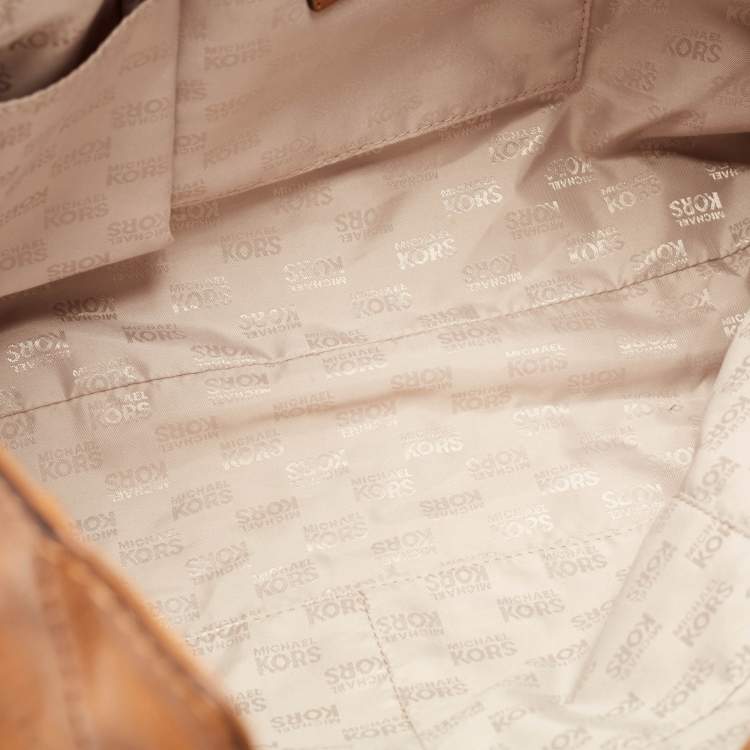 Pre Owned MICHAEL Michael Kors Brown Leather Aster Studded Ring Tote