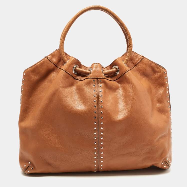 Pre Owned MICHAEL Michael Kors Brown Leather Aster Studded Ring Tote