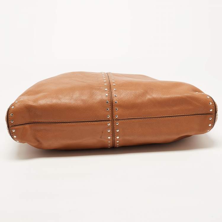 Pre Owned MICHAEL Michael Kors Brown Leather Aster Studded Ring Tote