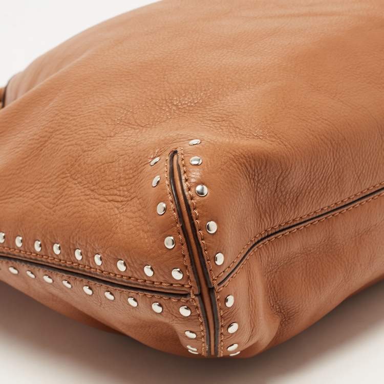 Pre Owned MICHAEL Michael Kors Brown Leather Aster Studded Ring Tote