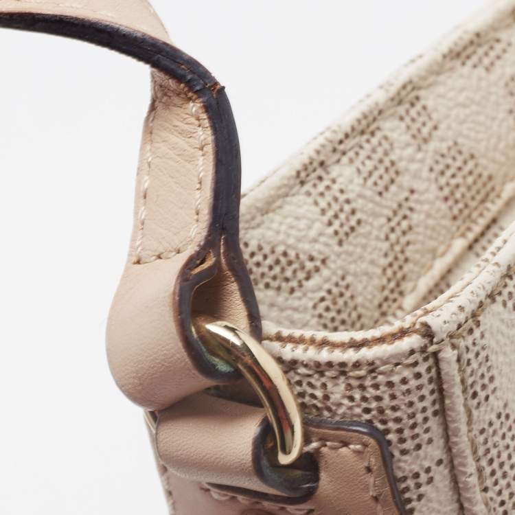 Pre Owned MICHAEL Michael Kors Off White/Beige Signature Coated Canvas Crossbody Bag