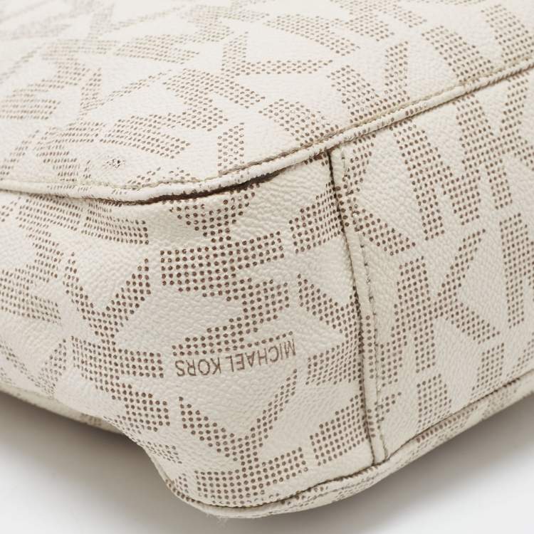 Pre Owned MICHAEL Michael Kors Off White/Beige Signature Coated Canvas Crossbody Bag
