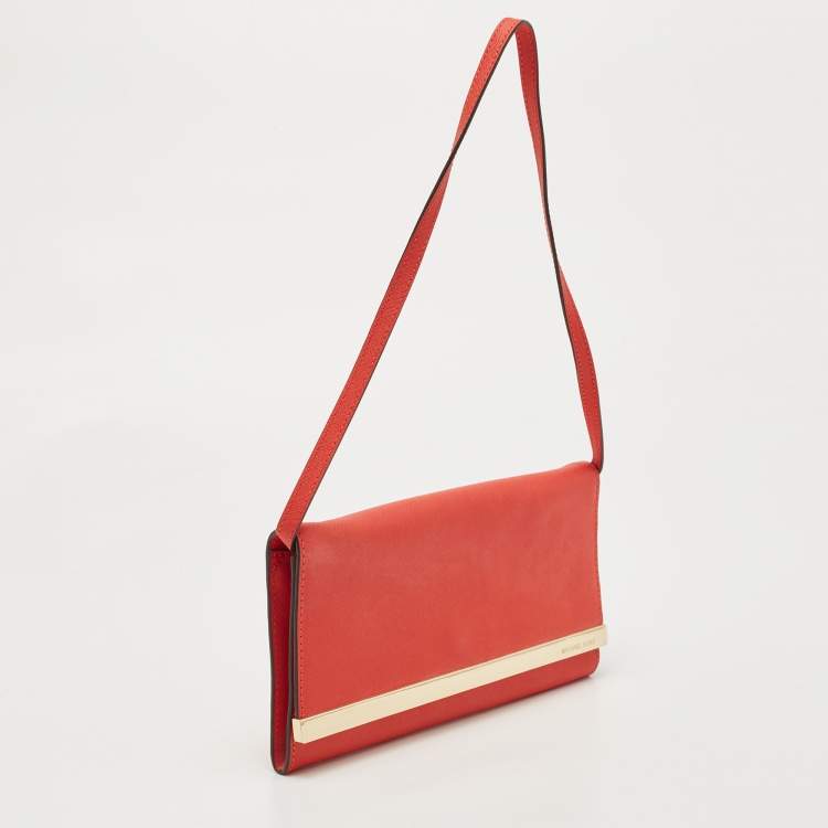 Pre Owned MICHAEL Michael Kors Red Leather Tilda Clutch Bag