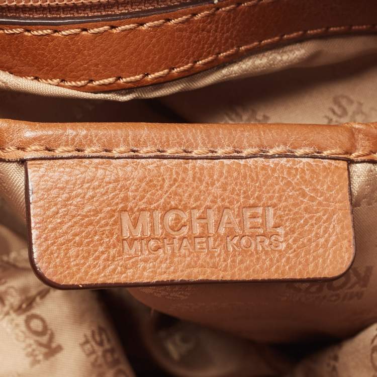 Pre Owned Michael Michael Kors Beige/Brown Signature Canvas and Leather Studded Hobo
