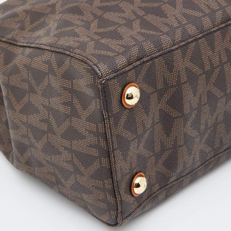 Pre Owned MICHAEL Michael Kors Brown/Tan Signature Coated Canvas and Leather Cynthia Tote
