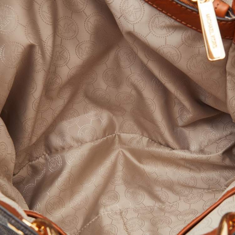 Pre Owned MICHAEL Michael Kors Brown/Tan Signature Coated Canvas and Leather Cynthia Tote