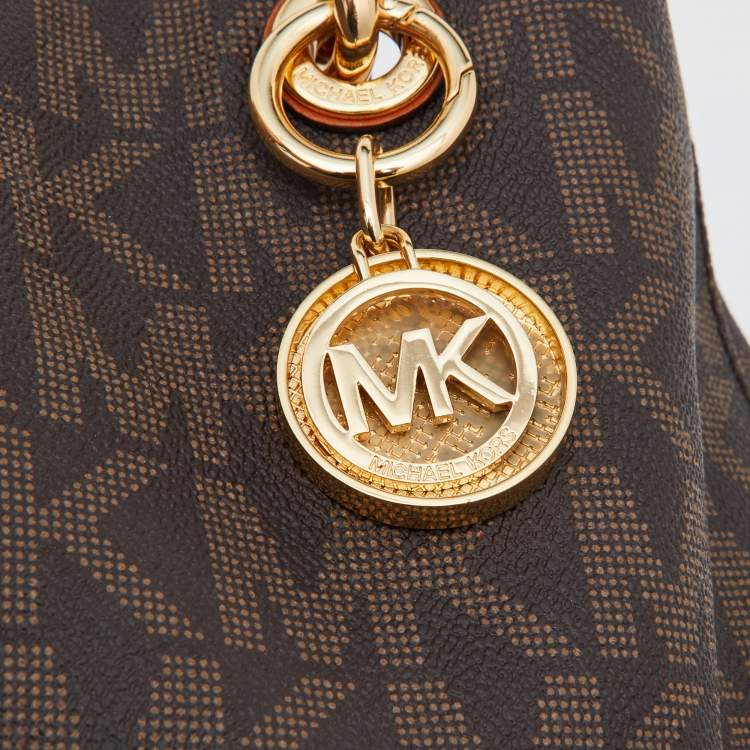 Pre Owned MICHAEL Michael Kors Brown/Tan Signature Coated Canvas and Leather Cynthia Tote