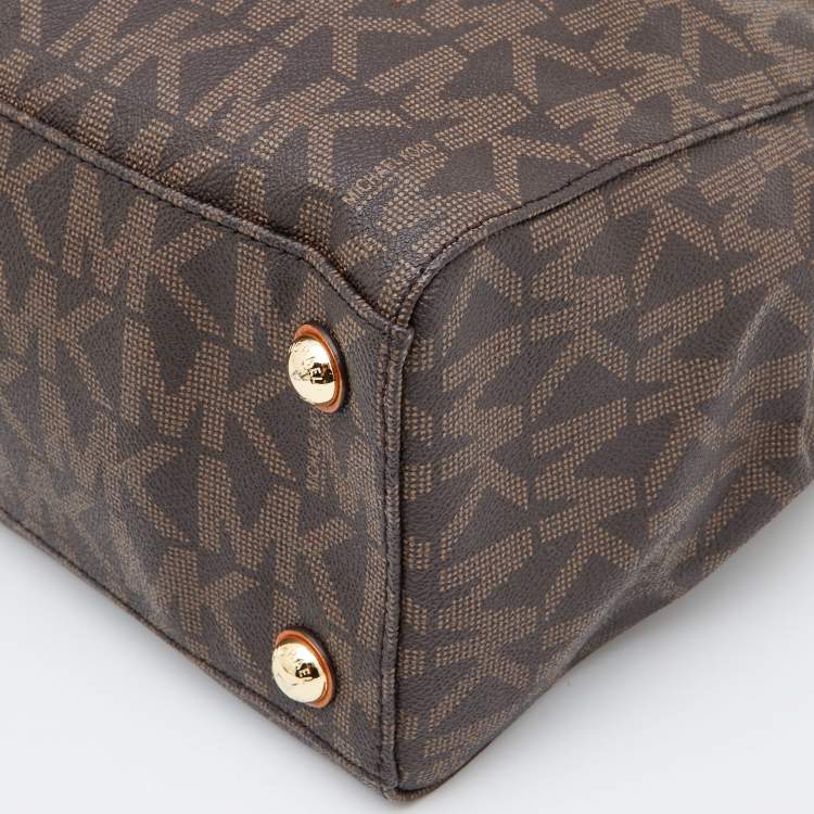 Pre Owned MICHAEL Michael Kors Brown/Tan Signature Coated Canvas and Leather Cynthia Tote