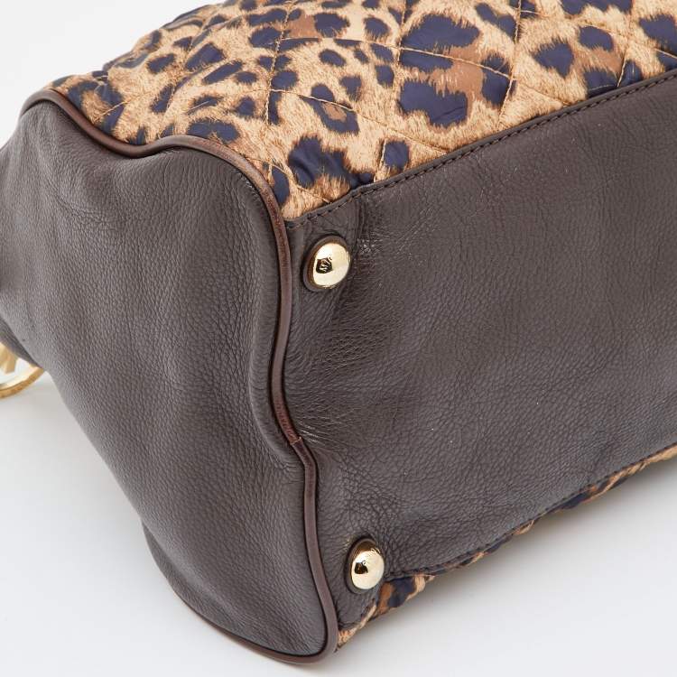 مملوكة مسبقًا MICHAEL Michael Kors Brown Leopard Print Satin and Leather Boston Bag