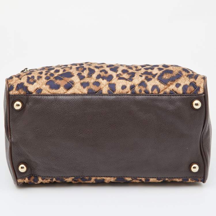 مملوكة مسبقًا MICHAEL Michael Kors Brown Leopard Print Satin and Leather Boston Bag