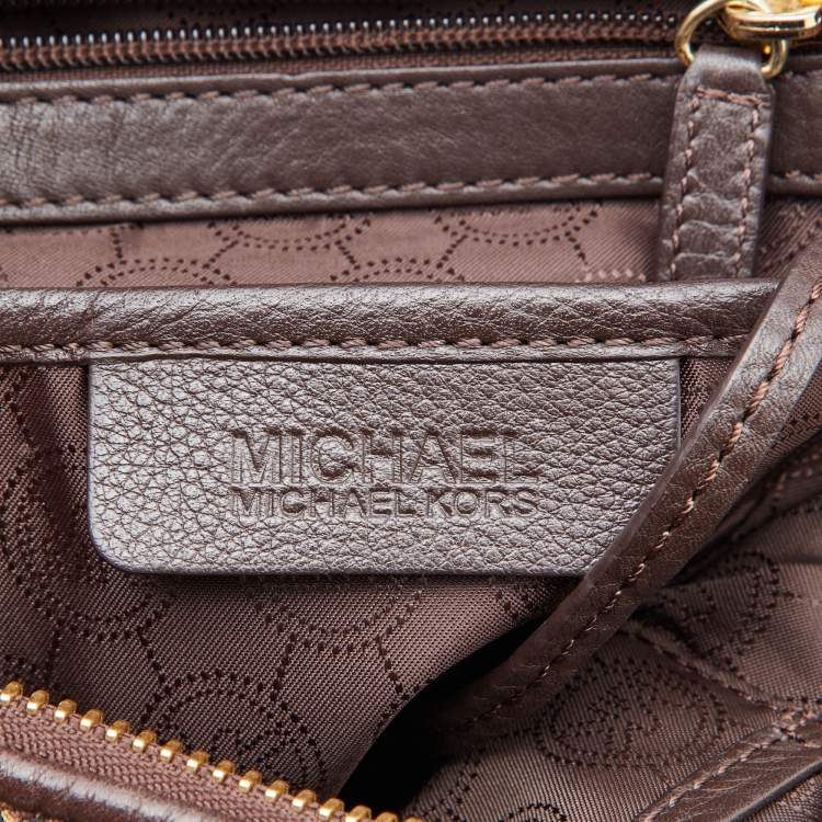 مملوكة مسبقًا MICHAEL Michael Kors Brown Leopard Print Satin and Leather Boston Bag