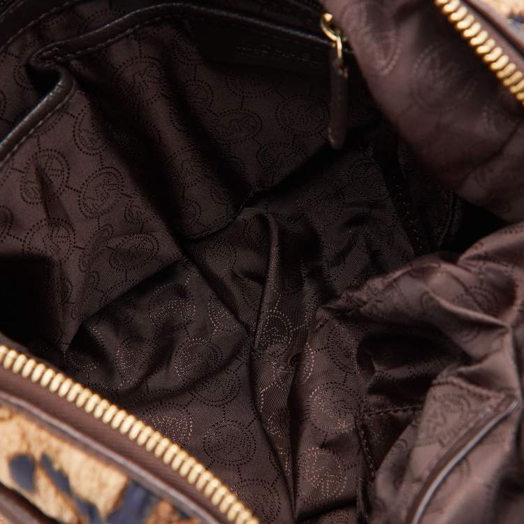 مملوكة مسبقًا MICHAEL Michael Kors Brown Leopard Print Satin and Leather Boston Bag