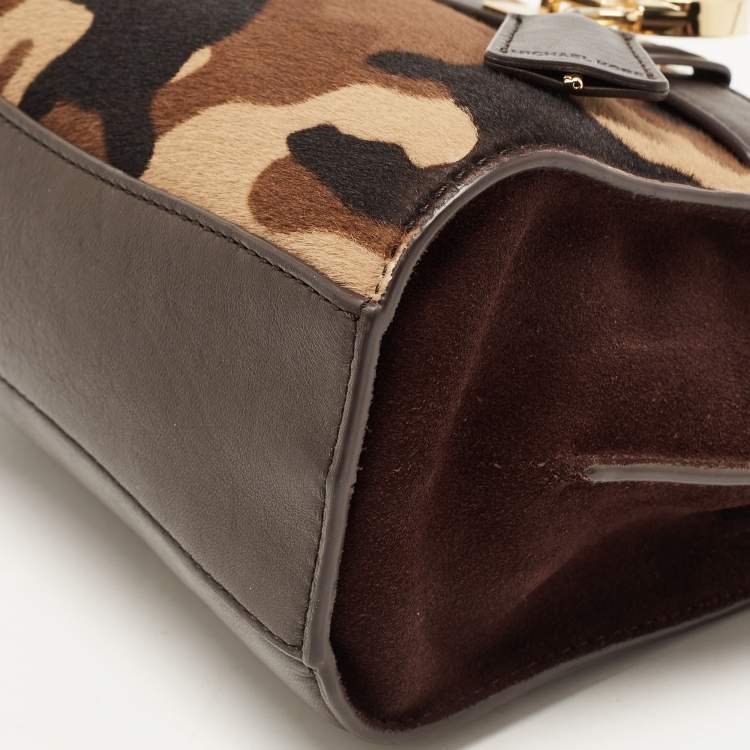 Pre Owned MICHAEL Michael Kors Brown Camo Calfhair, Suede and Leather Hamilton Traveler Tote