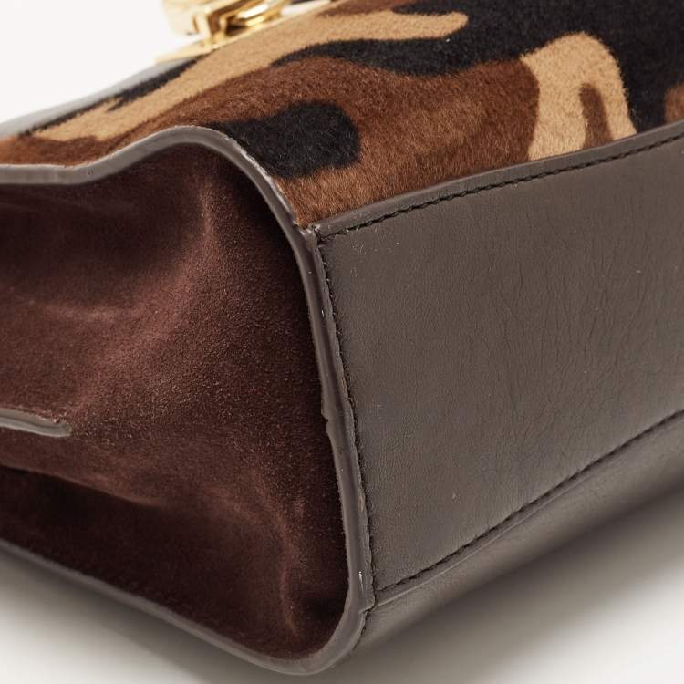 Pre Owned MICHAEL Michael Kors Brown Camo Calfhair, Suede and Leather Hamilton Traveler Tote
