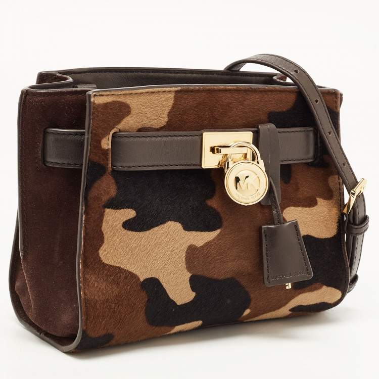 Pre Owned MICHAEL Michael Kors Brown Camo Calfhair, Suede and Leather Hamilton Traveler Tote