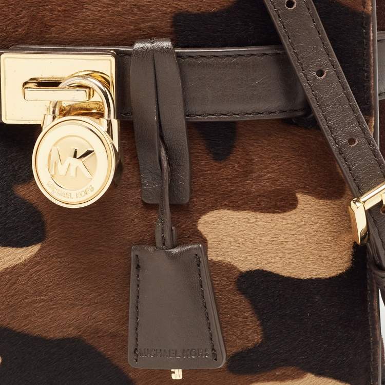 Pre Owned MICHAEL Michael Kors Brown Camo Calfhair, Suede and Leather Hamilton Traveler Tote
