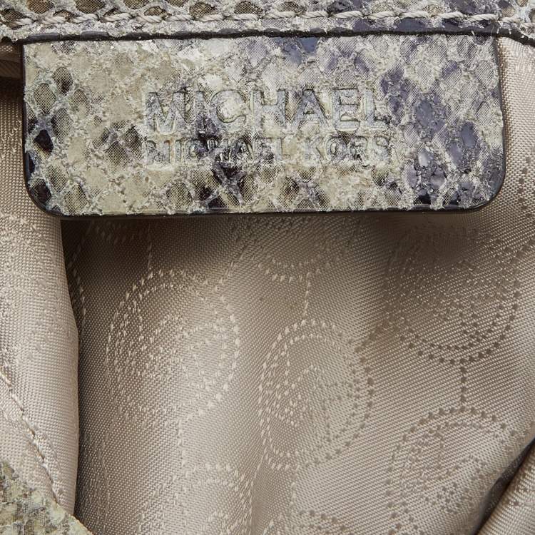 Pre Owned Michael Michael Kors Beige/Grey Python Effect Leather North South Tote