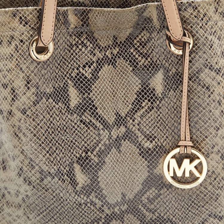 Pre Owned Michael Michael Kors Beige/Grey Python Effect Leather North South Tote
