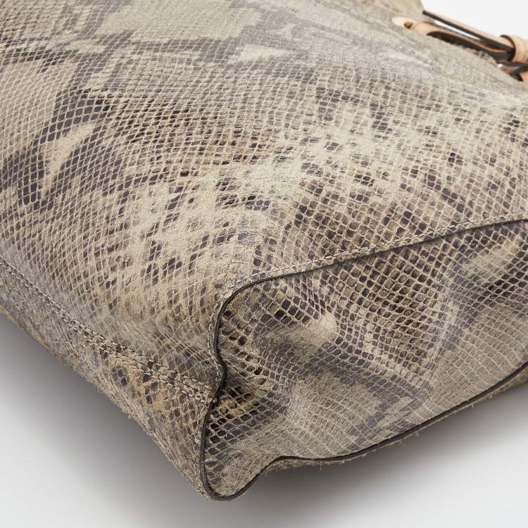 Pre Owned Michael Michael Kors Beige/Grey Python Effect Leather North South Tote
