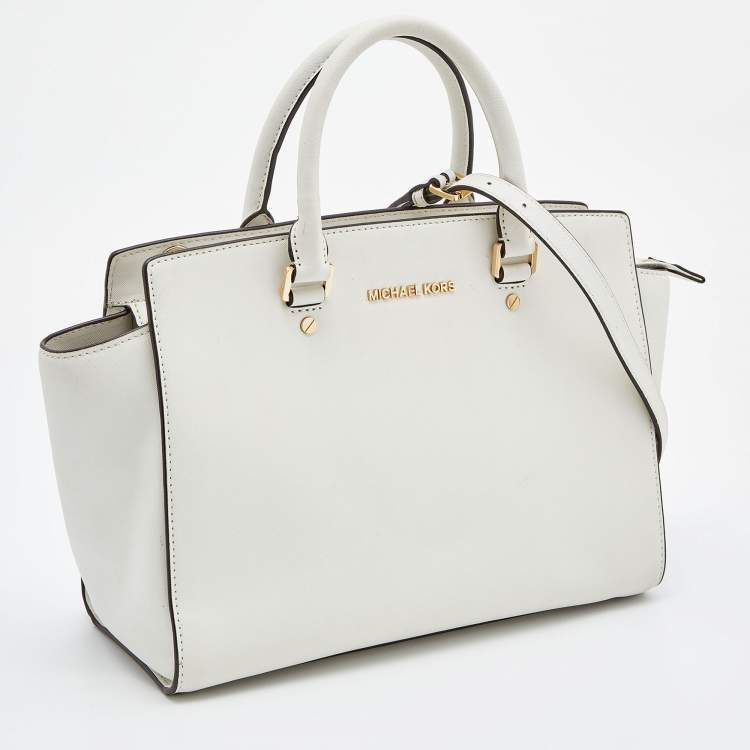 Pre Owned MICHAEL Michael Kors Off White Leather Large Selma Satchel