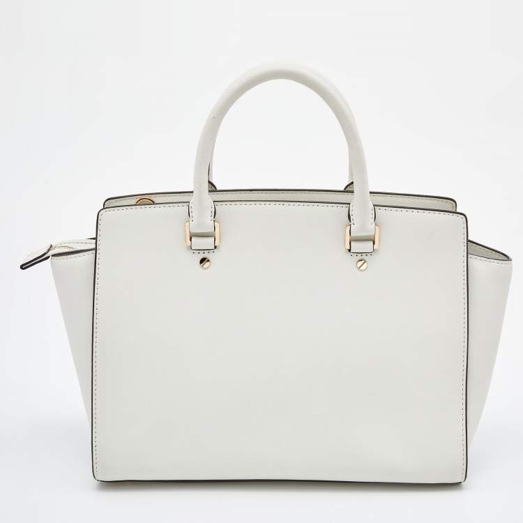 Pre Owned MICHAEL Michael Kors Off White Leather Large Selma Satchel