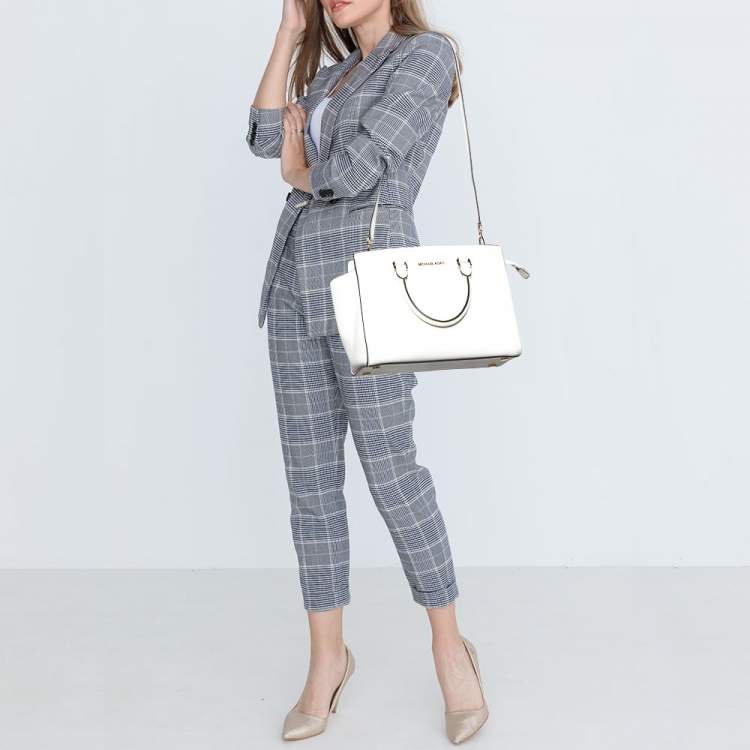 Pre Owned MICHAEL Michael Kors Off White Leather Large Selma Satchel