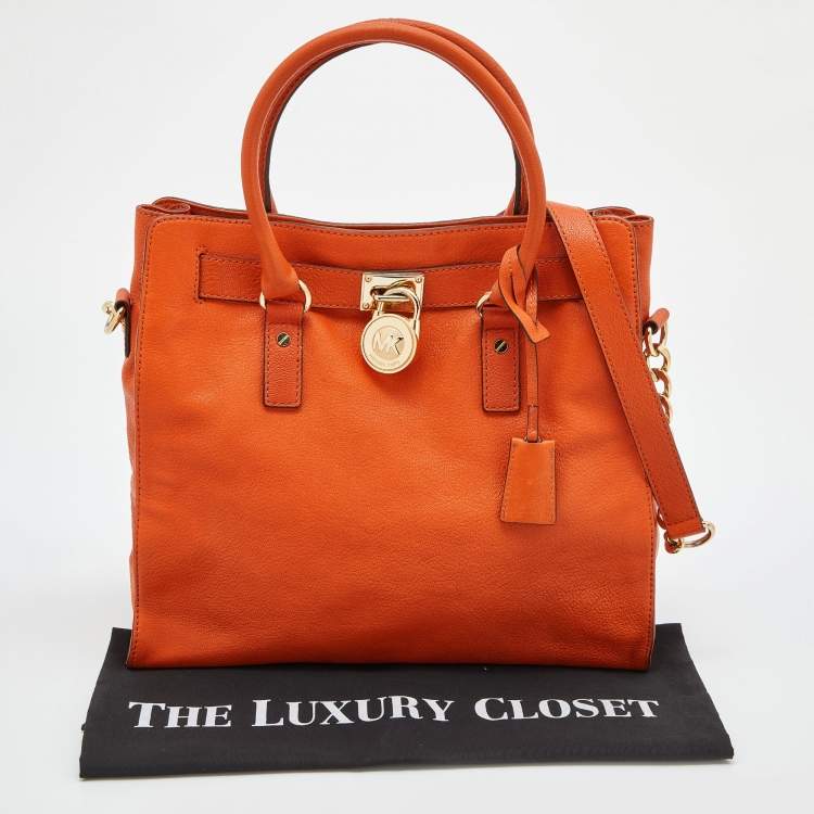 Pre Owned MICHAEL Michael Kors Orange Leather Large Hamilton North South Tote