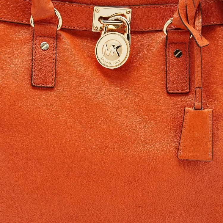Pre Owned MICHAEL Michael Kors Orange Leather Large Hamilton North South Tote