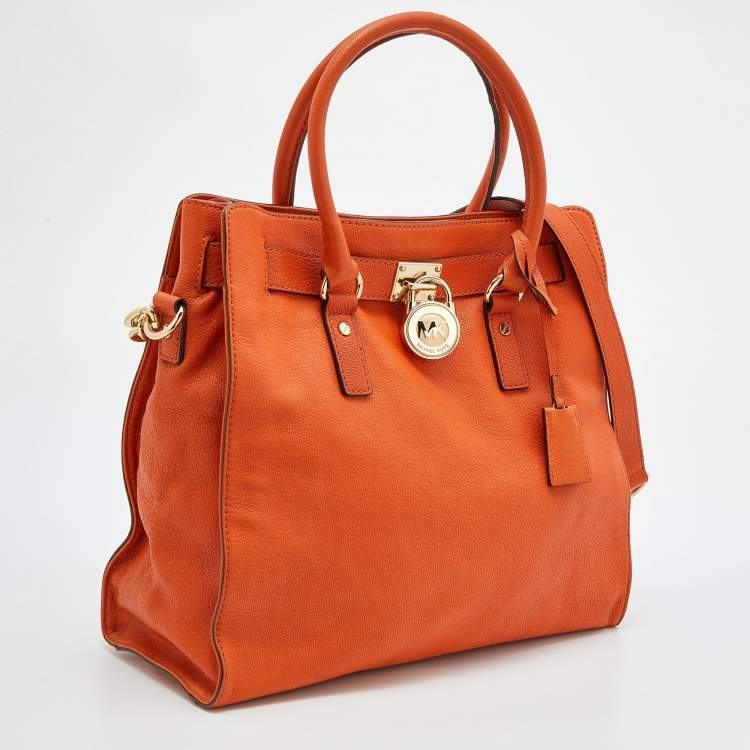 Pre Owned MICHAEL Michael Kors Orange Leather Large Hamilton North South Tote