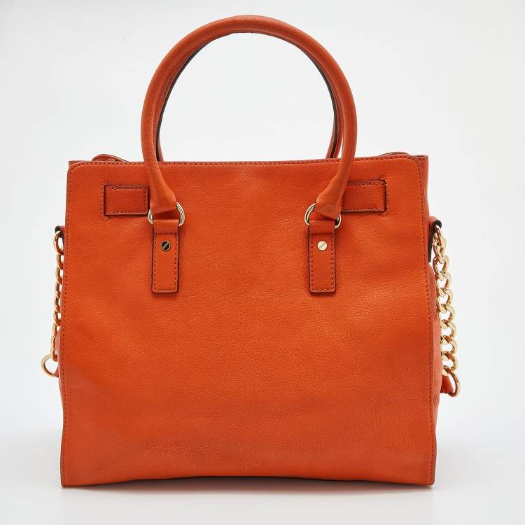 Pre Owned MICHAEL Michael Kors Orange Leather Large Hamilton North South Tote