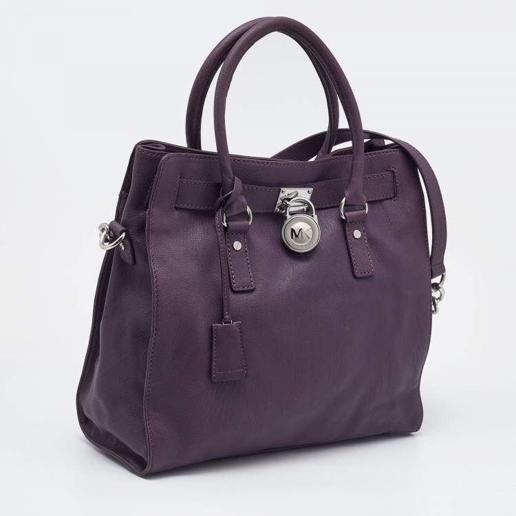 مملوكة مسبقًا MICHAEL Michael Kors Plum Leather Hamilton North South Tote