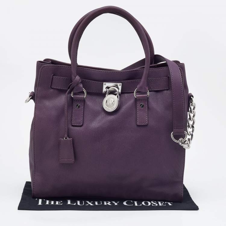 مملوكة مسبقًا MICHAEL Michael Kors Plum Leather Hamilton North South Tote