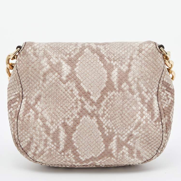 Pre Owned MICHAEL Michael Kors Beige Python Embossed Leather Bedford Crossbody Bag