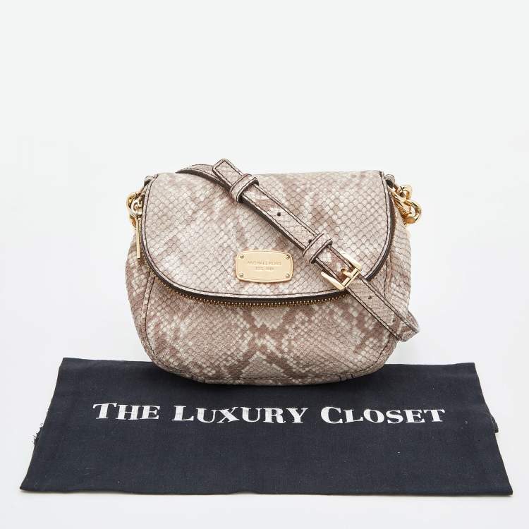 Pre Owned MICHAEL Michael Kors Beige Python Embossed Leather Bedford Crossbody Bag
