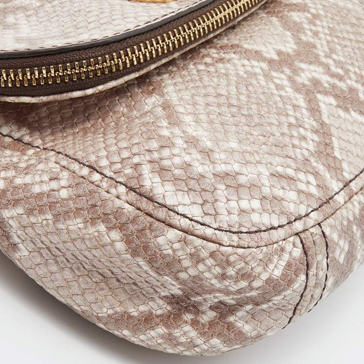 Pre Owned MICHAEL Michael Kors Beige Python Embossed Leather Bedford Crossbody Bag