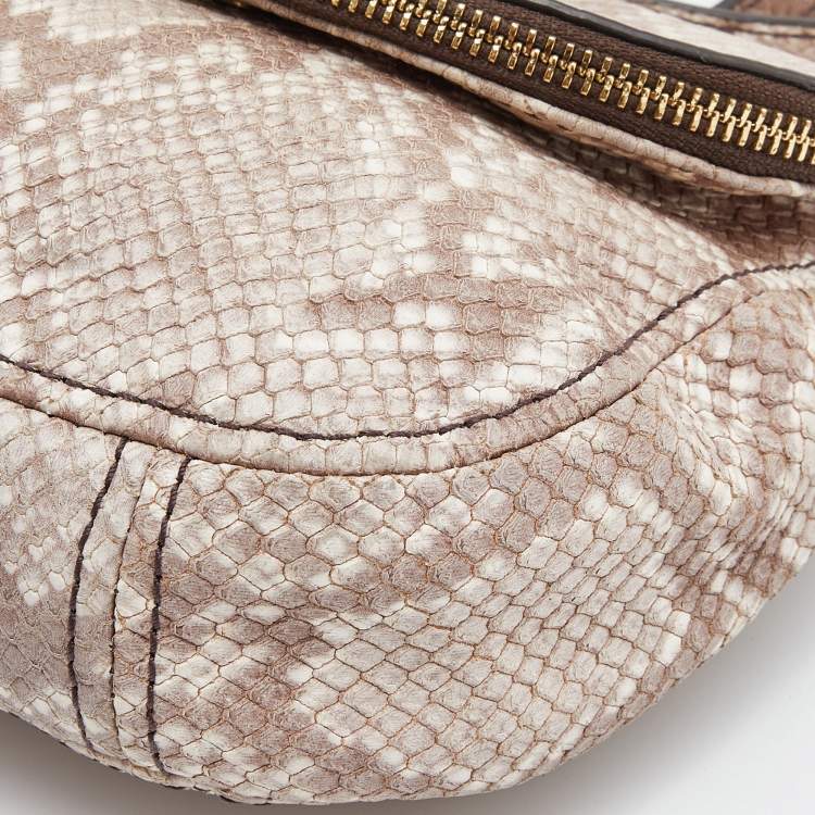 Pre Owned MICHAEL Michael Kors Beige Python Embossed Leather Bedford Crossbody Bag