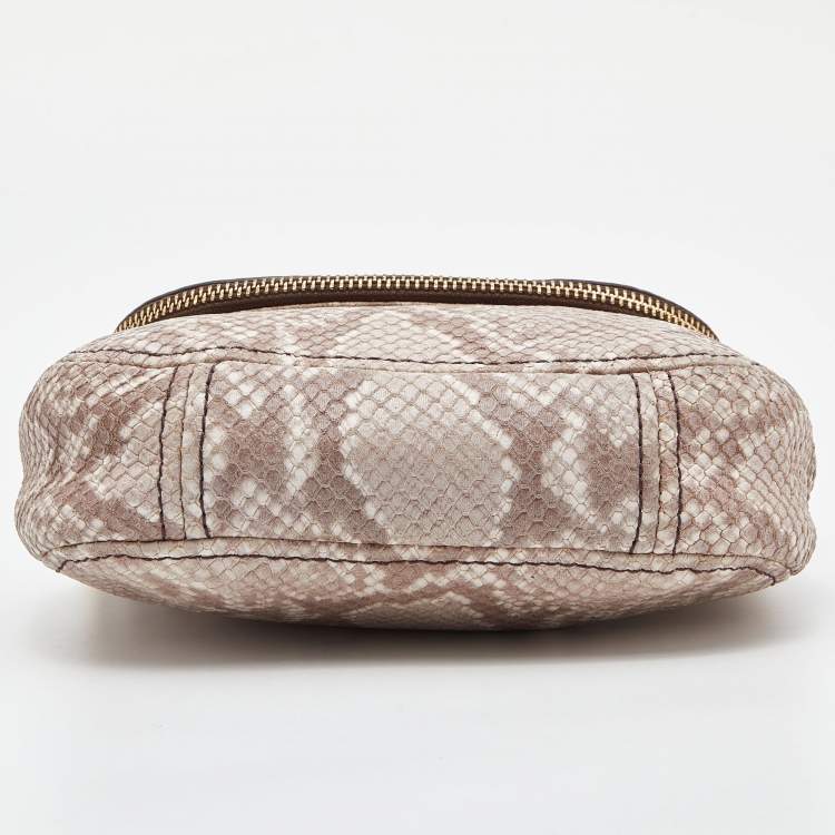Pre Owned MICHAEL Michael Kors Beige Python Embossed Leather Bedford Crossbody Bag