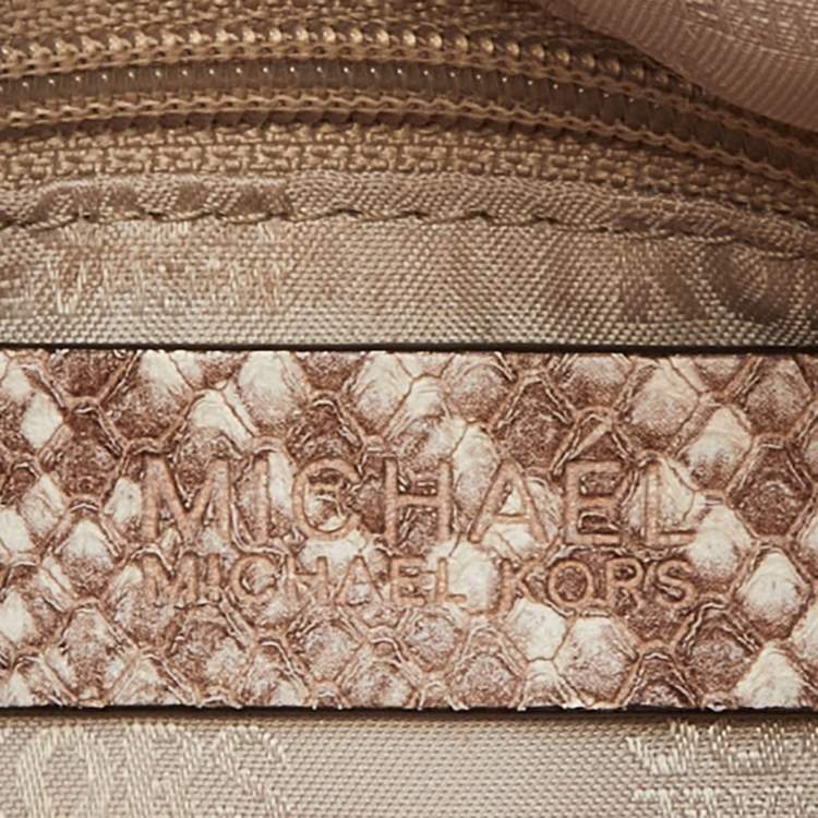 Pre Owned MICHAEL Michael Kors Beige Python Embossed Leather Bedford Crossbody Bag