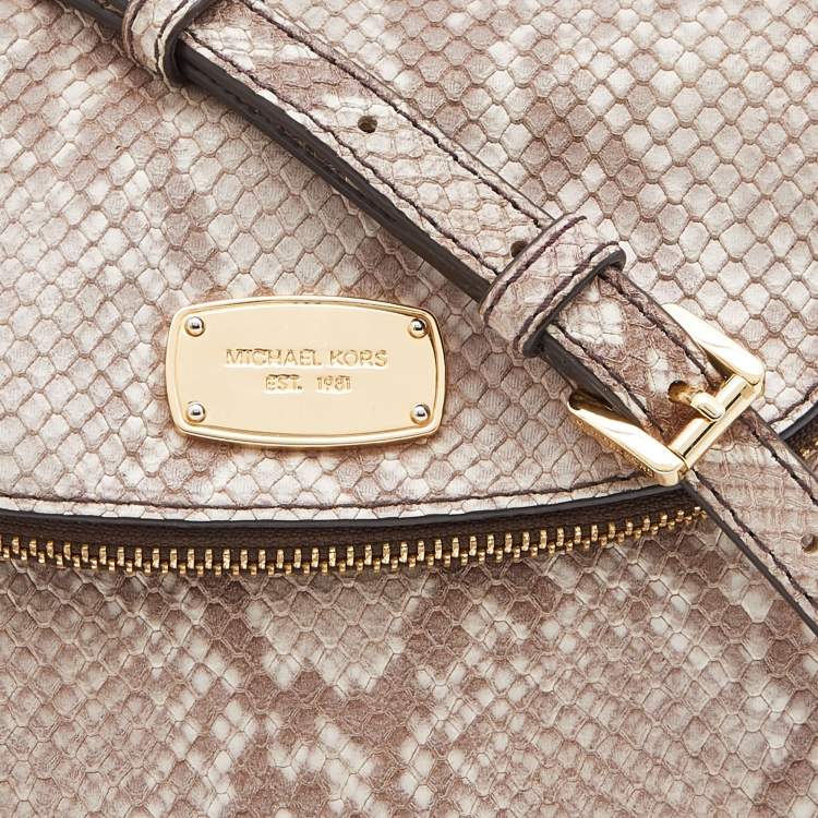 Pre Owned MICHAEL Michael Kors Beige Python Embossed Leather Bedford Crossbody Bag