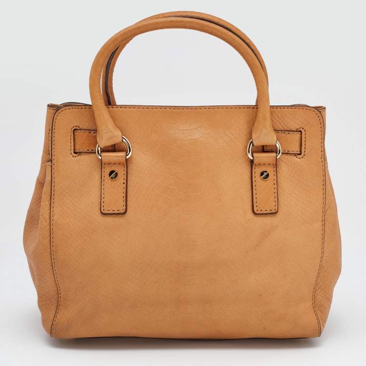 Pre Owned MICHAEL Michael Kors Beige Python Embossed Leather Hamilton North South Tote