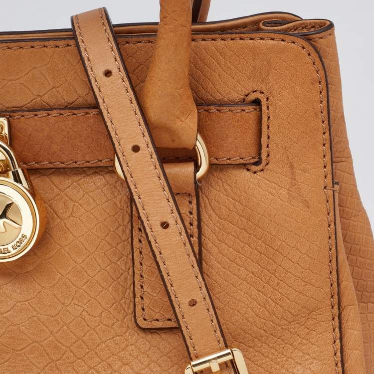 Pre Owned MICHAEL Michael Kors Beige Python Embossed Leather Hamilton North South Tote