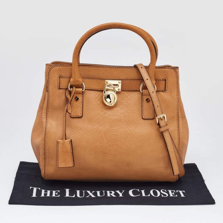 Pre Owned MICHAEL Michael Kors Beige Python Embossed Leather Hamilton North South Tote