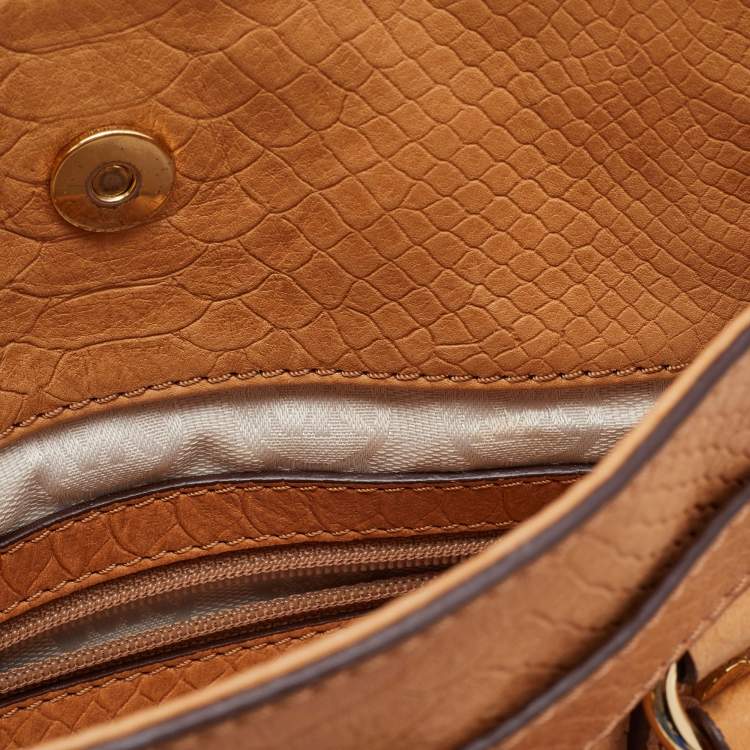 Pre Owned MICHAEL Michael Kors Beige Python Embossed Leather Hamilton North South Tote