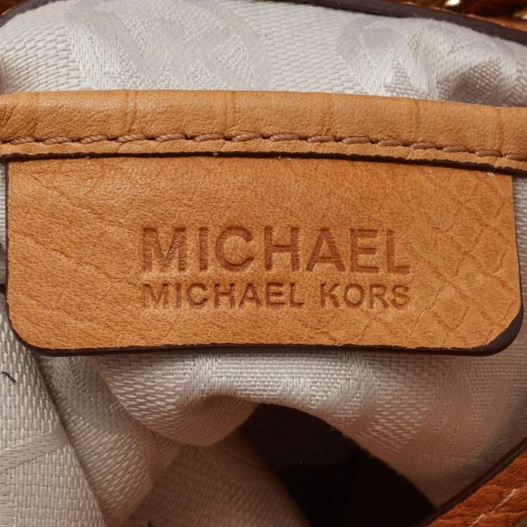 Pre Owned MICHAEL Michael Kors Beige Python Embossed Leather Hamilton North South Tote